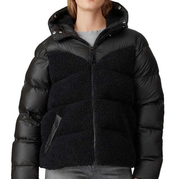 Hunter Hero Hybrid Puffer Fleece Coat Jacket Hooded Zip Front Womens Black - Picture 2 of 7